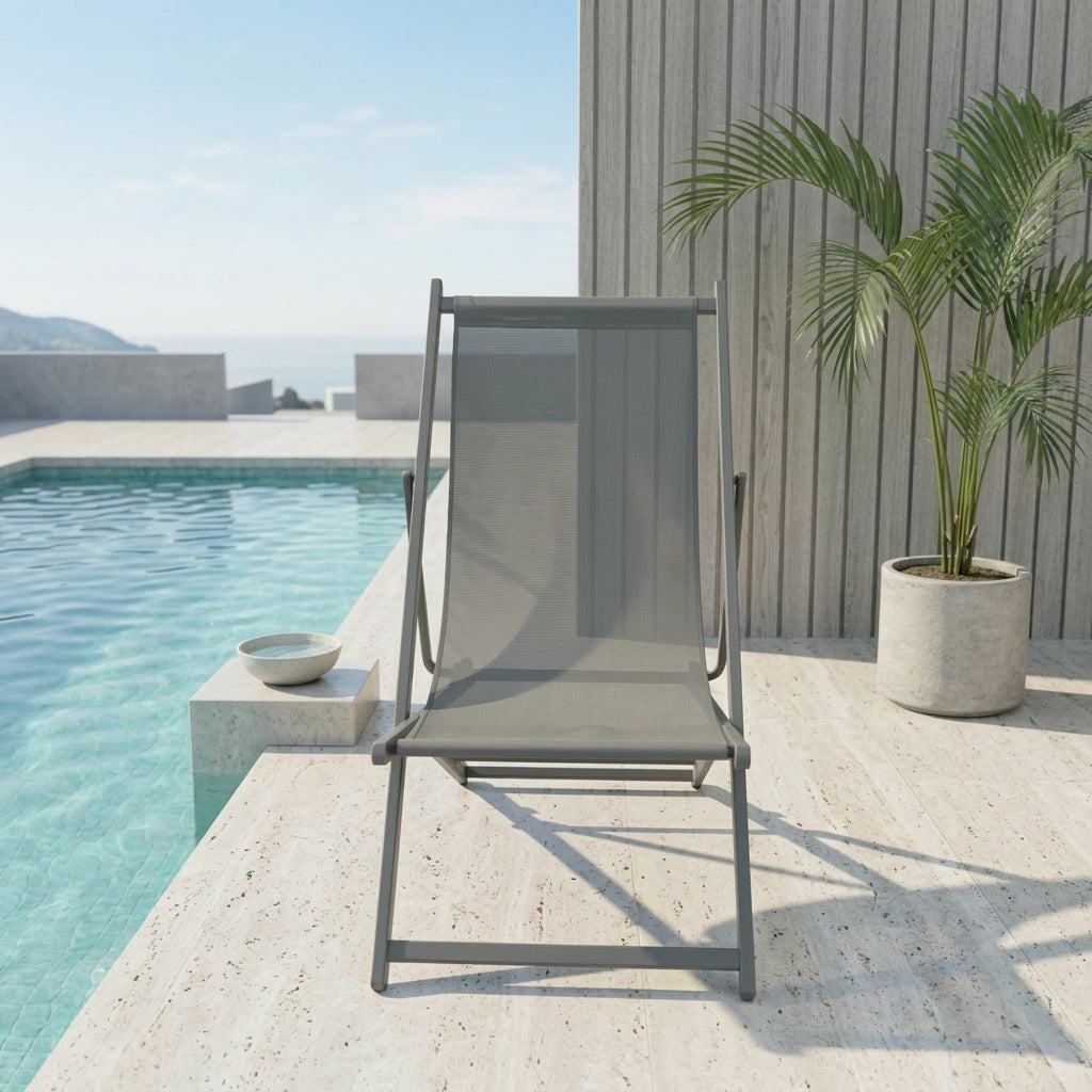 Silla Plegable Reclinable Kenya, Gris Oscuro, con Tres Posiciones