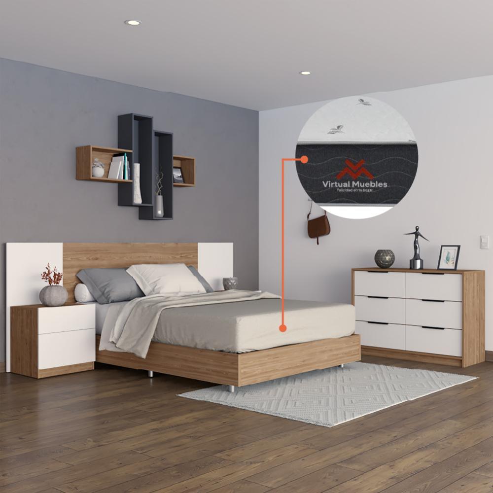 Combo Para Habitación Ecomas, Incluye Cama - Colchón - dos Mesas de Noche - Organizador y Repisa
