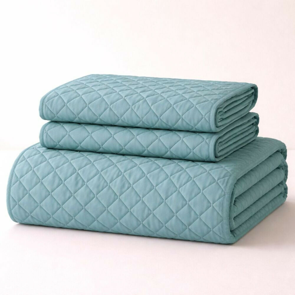 Colcha sencilla doble faz gris verde