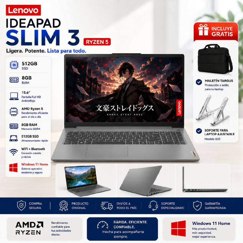 Computador Lenovo IdeaPad Slim 3 Ryzen 5 8gb Ram Win 11 Home Con Obsequio