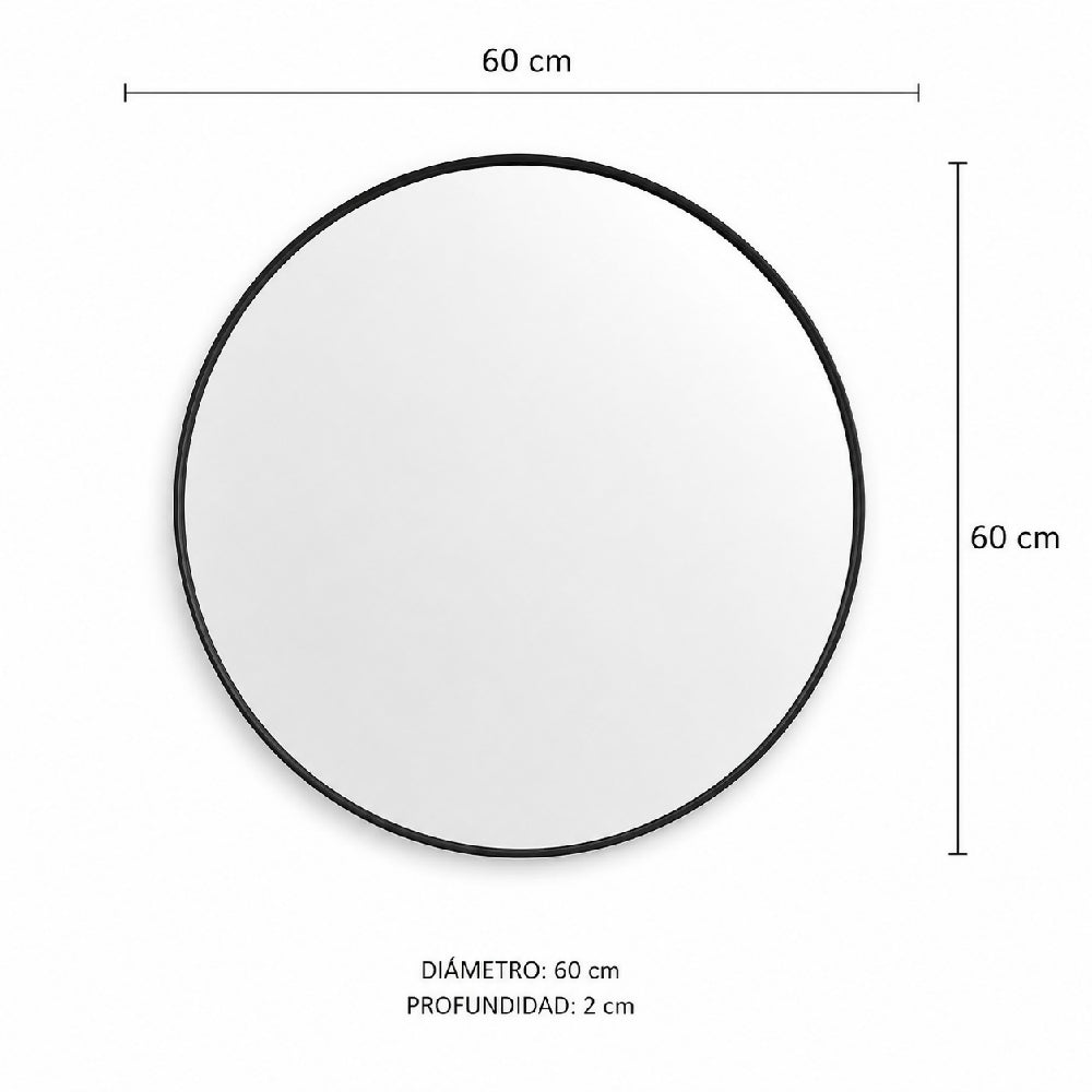 Espejo de Pared Circular Marco Negro MDF 60 cm para Baño o Sala