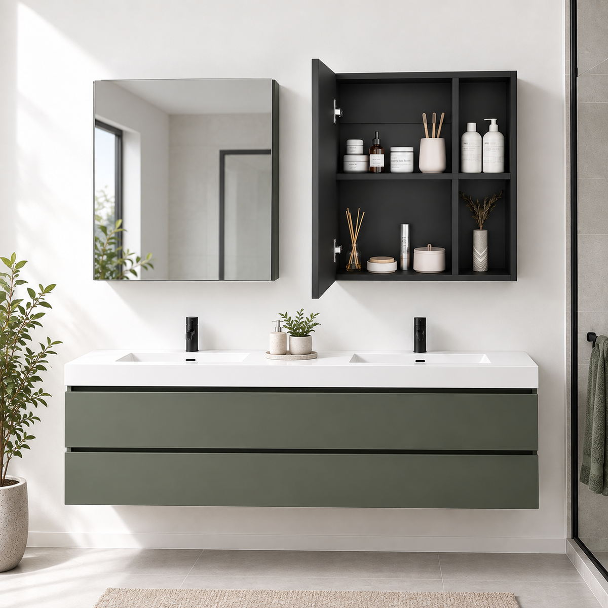 Set de 2 Gabinetes de Baño Labell, Wengue, con Puerta y Entrepaños