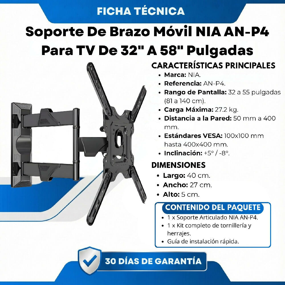 Base Soporte De Brazo Móvil NIA AN-P4 Para TV De 32" A 58" Pulgadas
