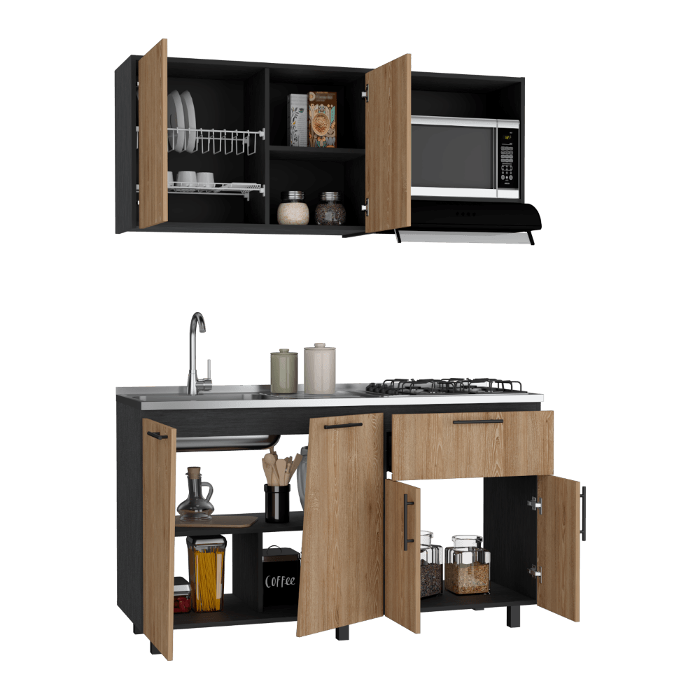 Cocina Integral Emilia, Wengue y Miel, con Pozuelo a la Izquierda