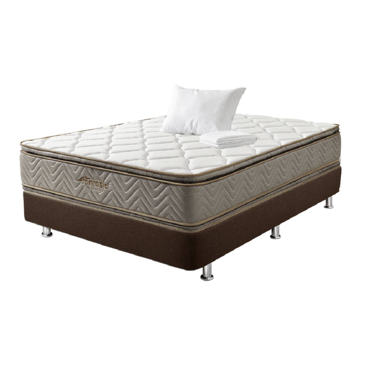 Combo Colchón Fantasia Galaxy 100X190 Cm + Base Cama Lino Café + Almohada + Protector Damasco  Marca Fantasía