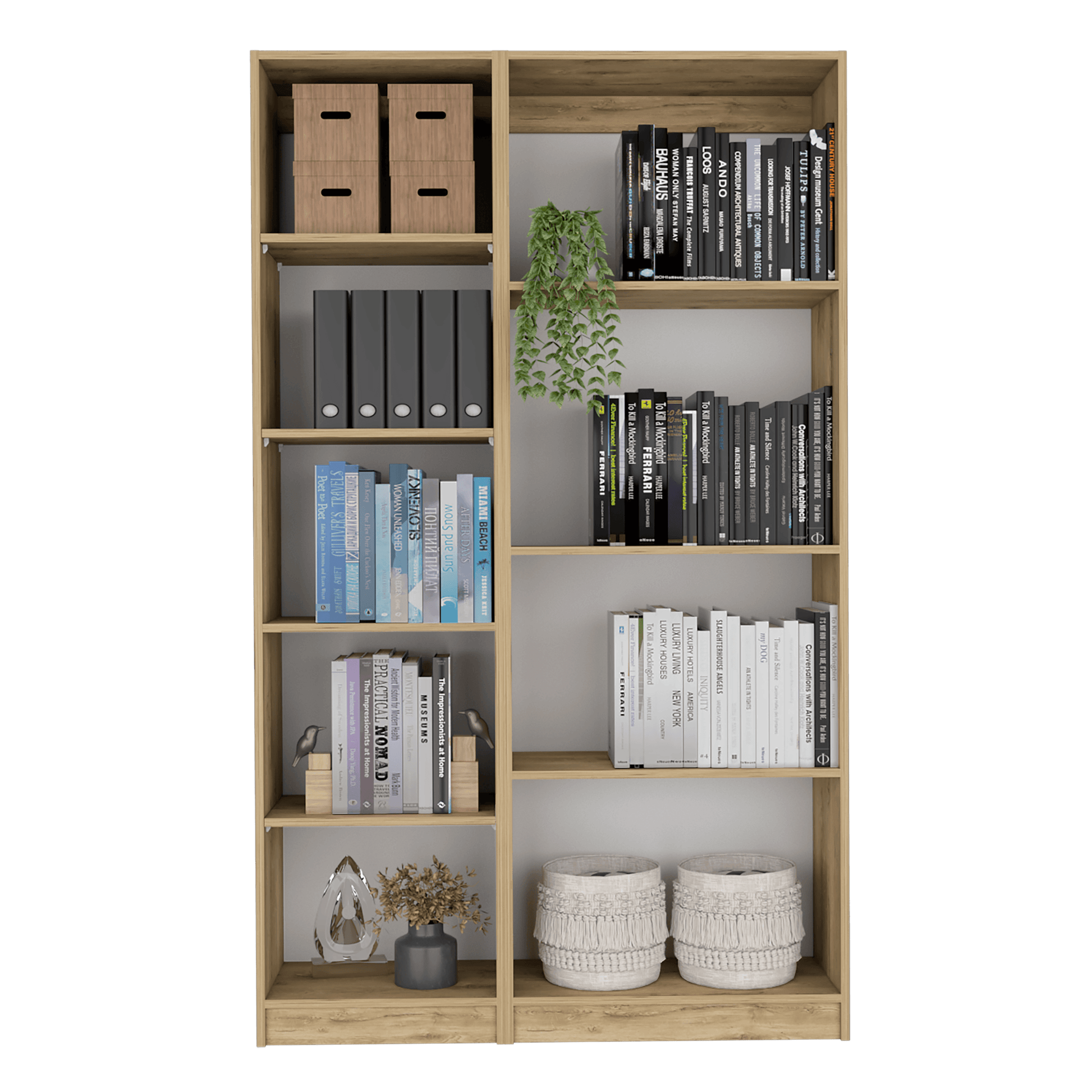 Combo de Bibliotecas Home Eco, Macadamia y Blanco, Incluye Dos Bibliotecas Sin Puerta. - VIRTUAL MUEBLES