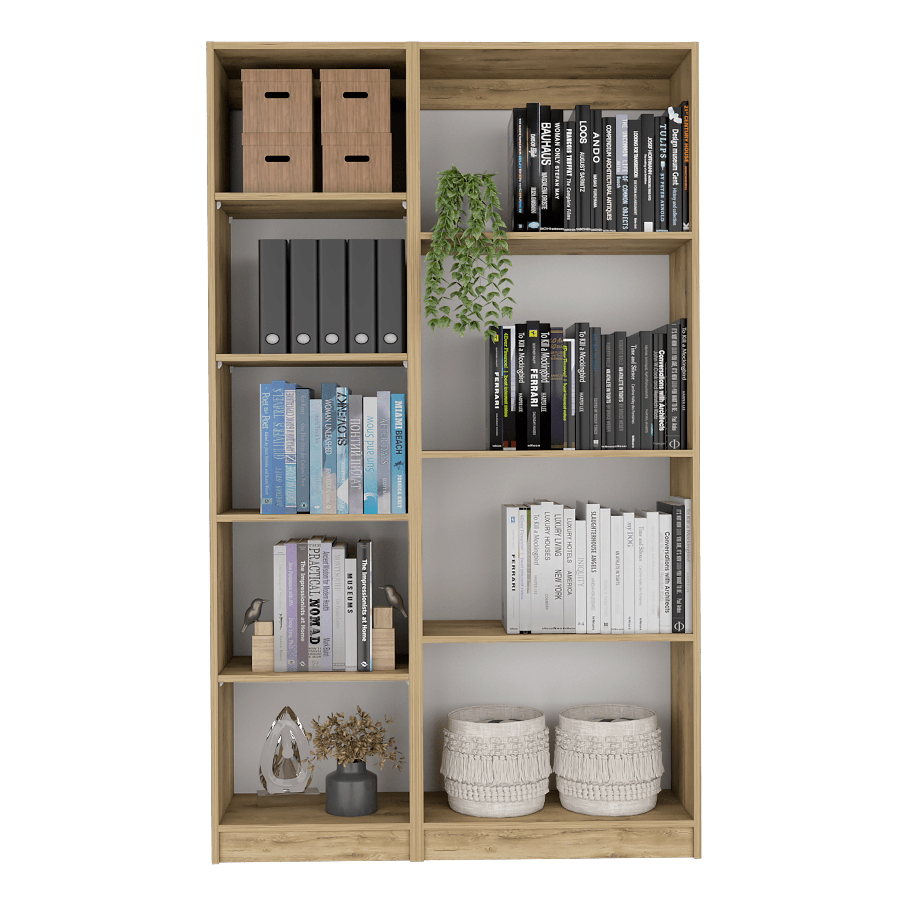 Combo de Bibliotecas Home Eco, Macadamia y Blanco, Incluye Dos Bibliotecas Sin Puerta. - VIRTUAL MUEBLES