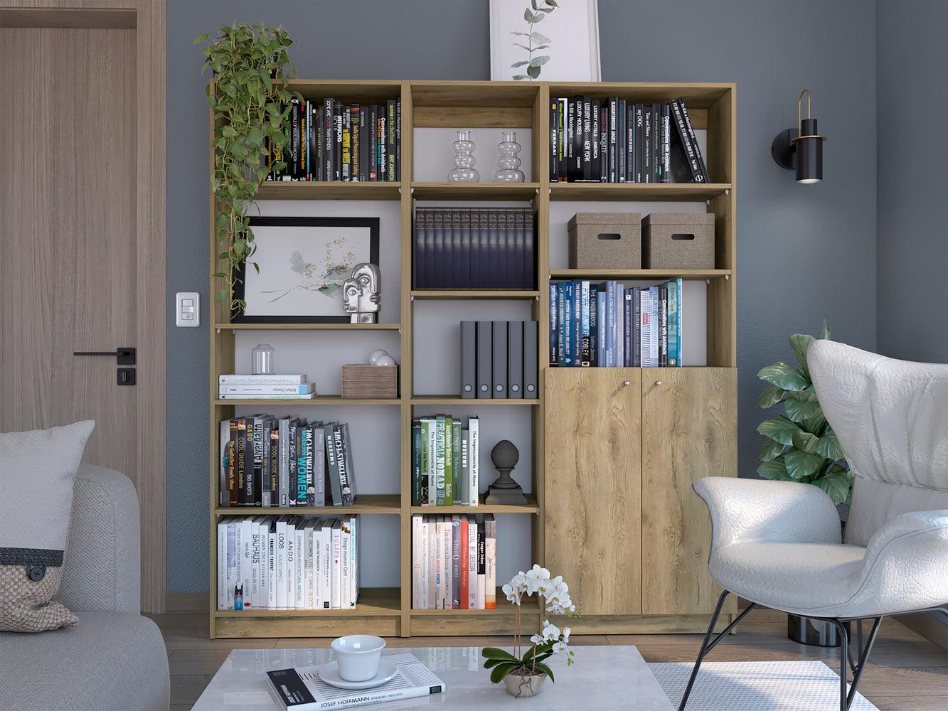 Combo de Bibliotecas Home Eco, Macadamia y Blanco, Incluye Tres Bibliotecas. - VIRTUAL MUEBLES