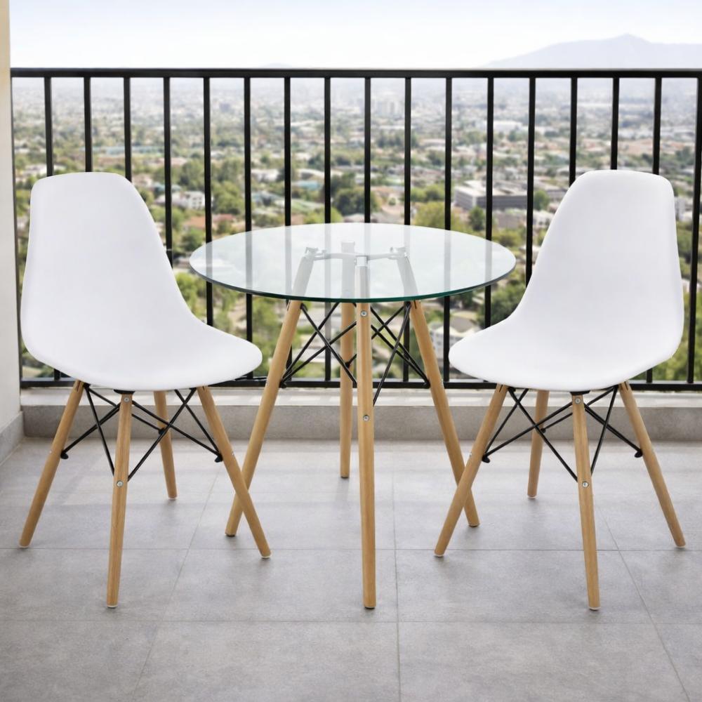 Set de 4 Sillas Eames, Color Blanco, con Patas de Madera