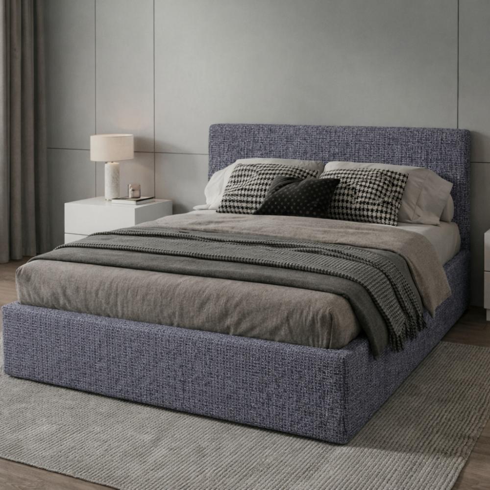 Cama Mecy Lift 120, Gris Oscuro, Tapizada, con Almacenamiento Hidráulico