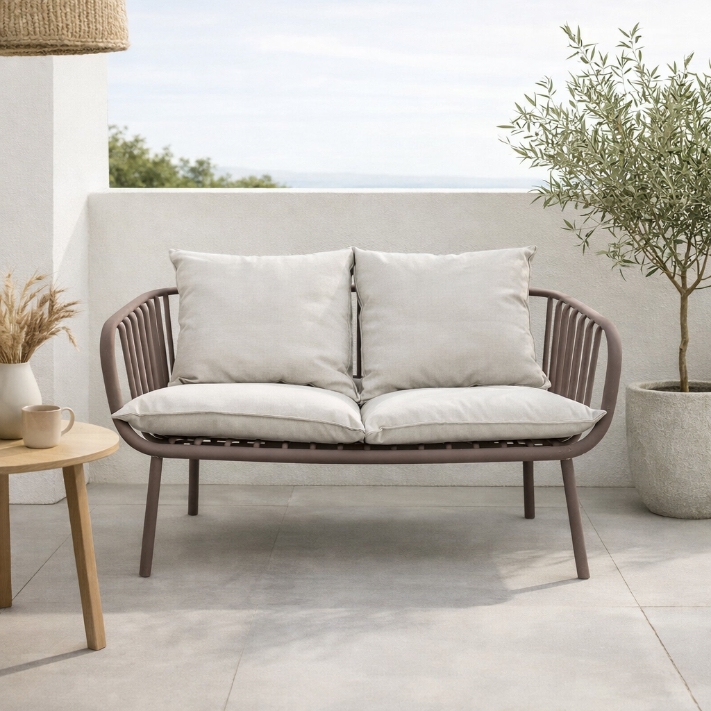 Sala de Exterior Sorrento, Color Taupe, con Cojines Beige, 4 Piezas
