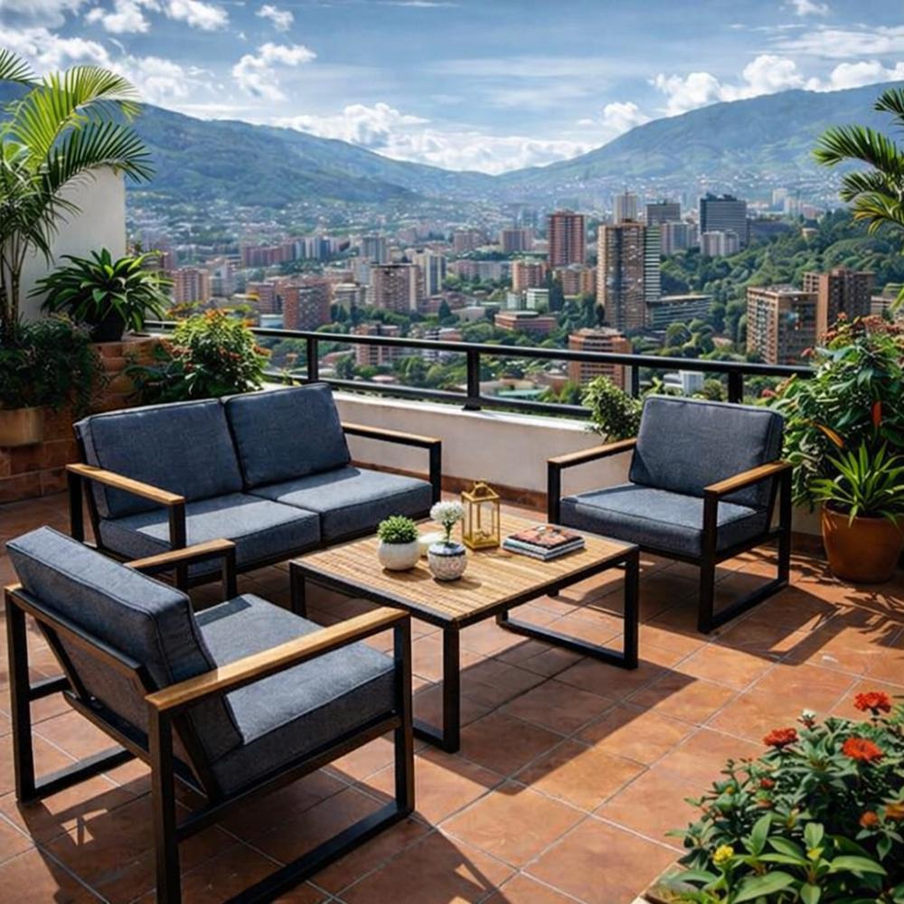 Sala de Exterior Skyline, Gris, Diseño Moderno de 4 Piezas