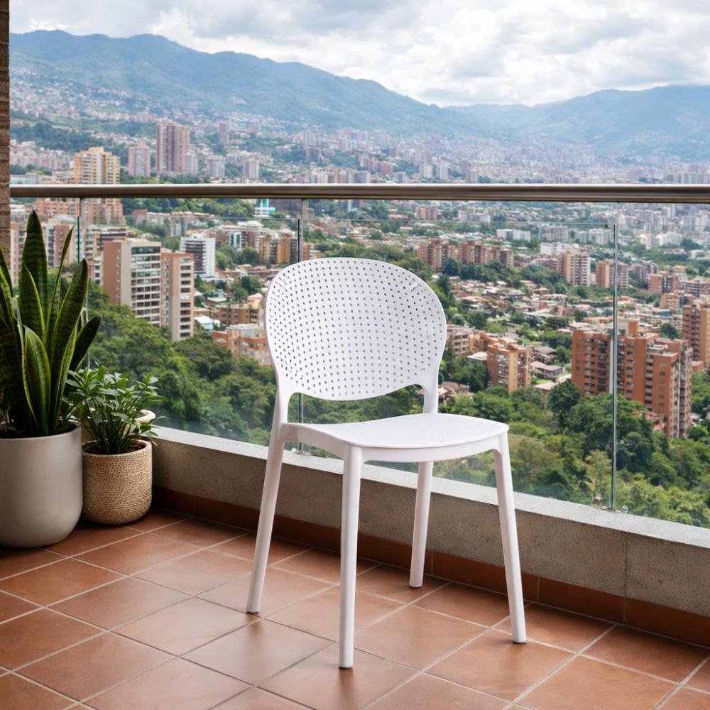 Silla Florida, Color Blanco, con Espaldar y Diseño Moderno X4