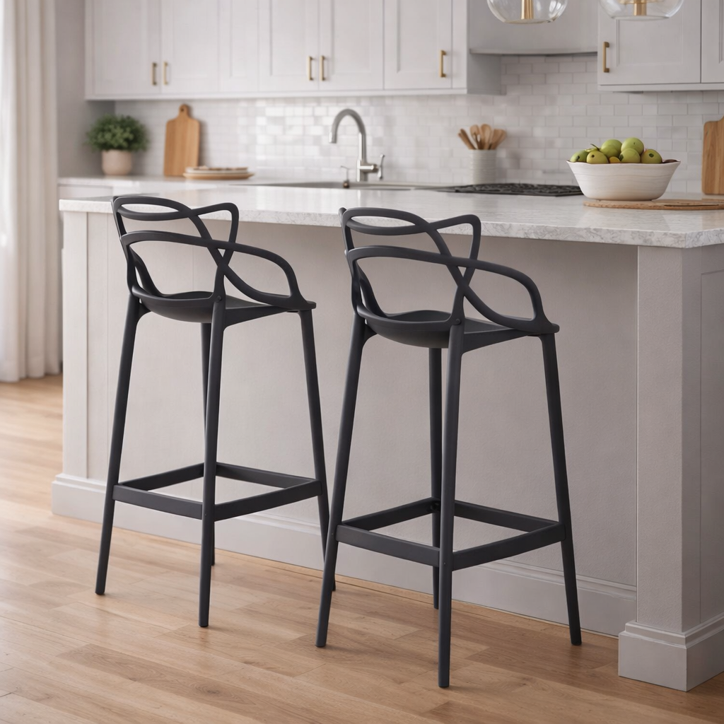 Silla para Bar Palermo, Negro, con Reposa Pies Doble Proposito