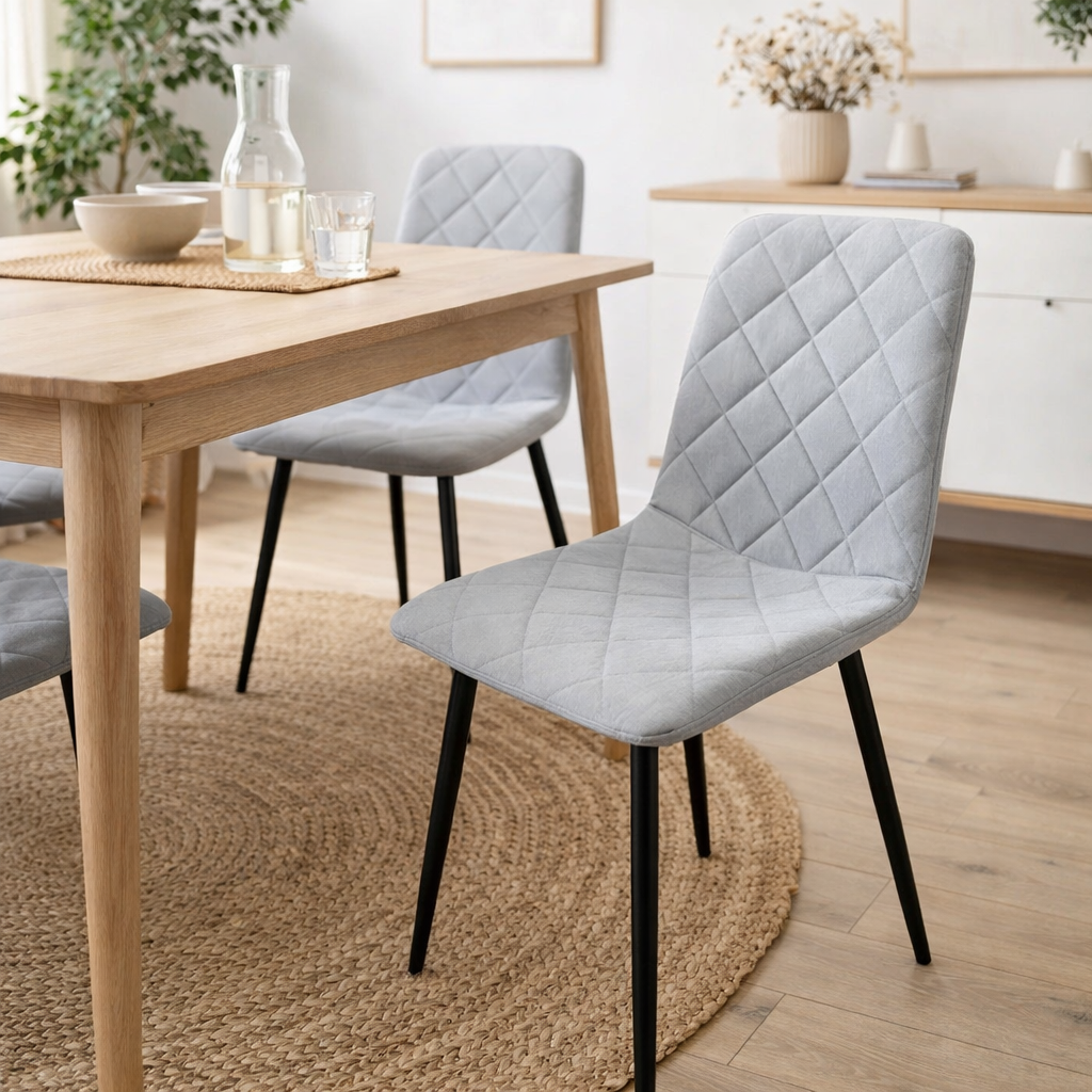 Set de 4 Sillas de Comedor Sorrento, Gris Claro, con Espaldar y Diseño Moderno
