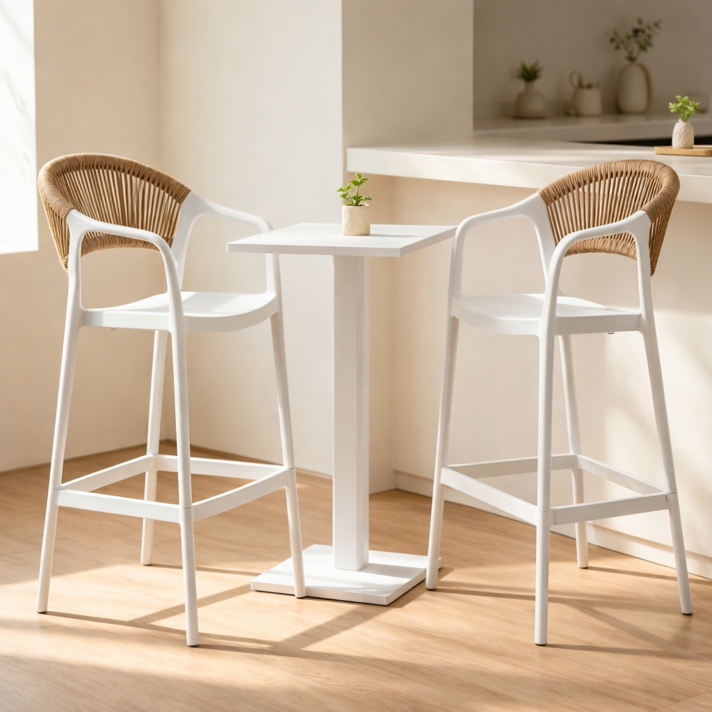 Silla para Bar Balí, Blanco, Doble propósito con Reposa Pies