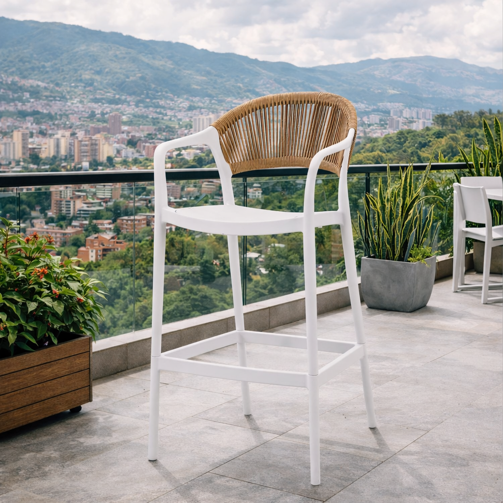 Silla para Bar Balí, Blanco, Doble propósito con Reposa Pies