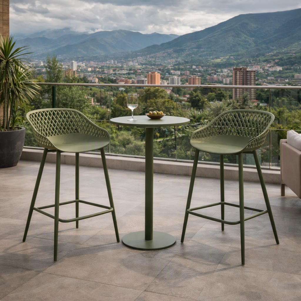 Silla para Bar India, Color Verde, con Estructura Metálica