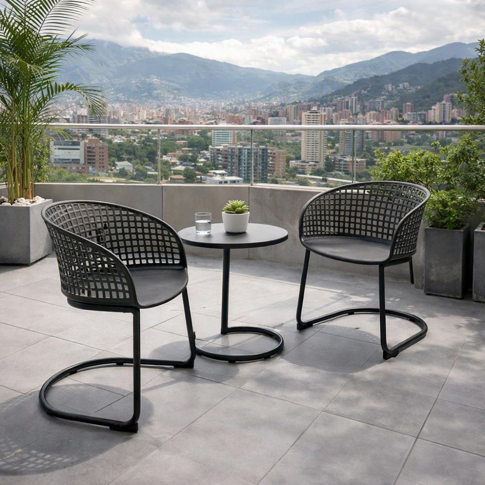 Set de 2 Sillas con Brazos Calcuta, Negra, con Patas Metálica