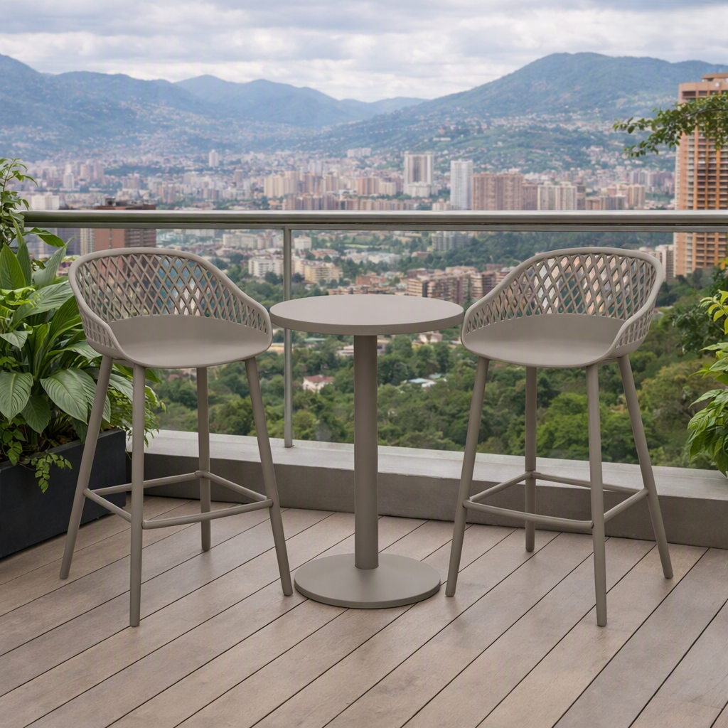 Set de 2 Sillas para Bar India, Color Taupe, con Estructura Metálica
