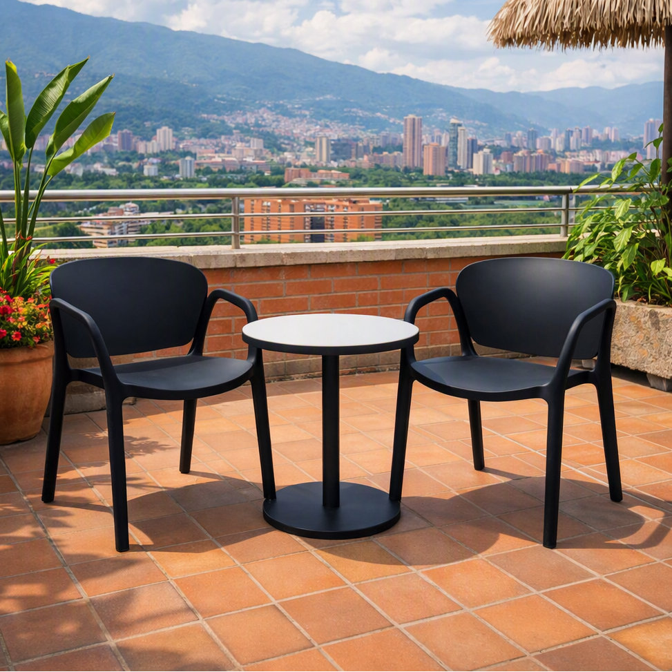 Silla con Brazos California, Negro, con Espaldar y Diseño Minimalista