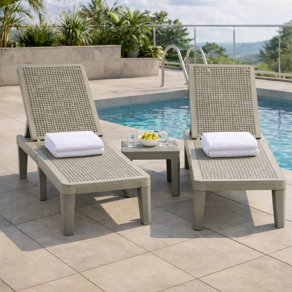 Set de 2 Camas Asoleadoras Delhi, Verde, Diseño Minimalista