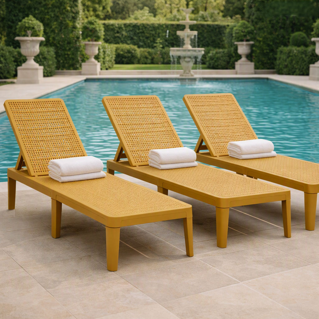 Set de 2 Camas Asoleadoras Delhi, Amarillo, Diseño Minimalista