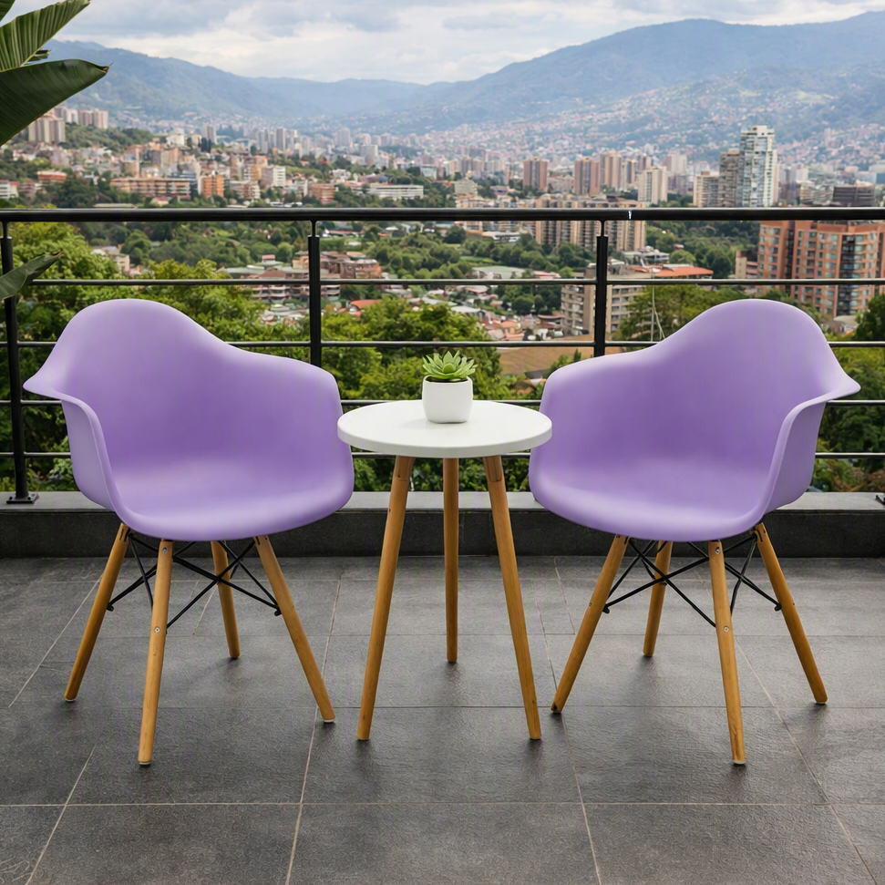 Silla Eymos , Color Lila, con Espaldar y Patas en Madera
