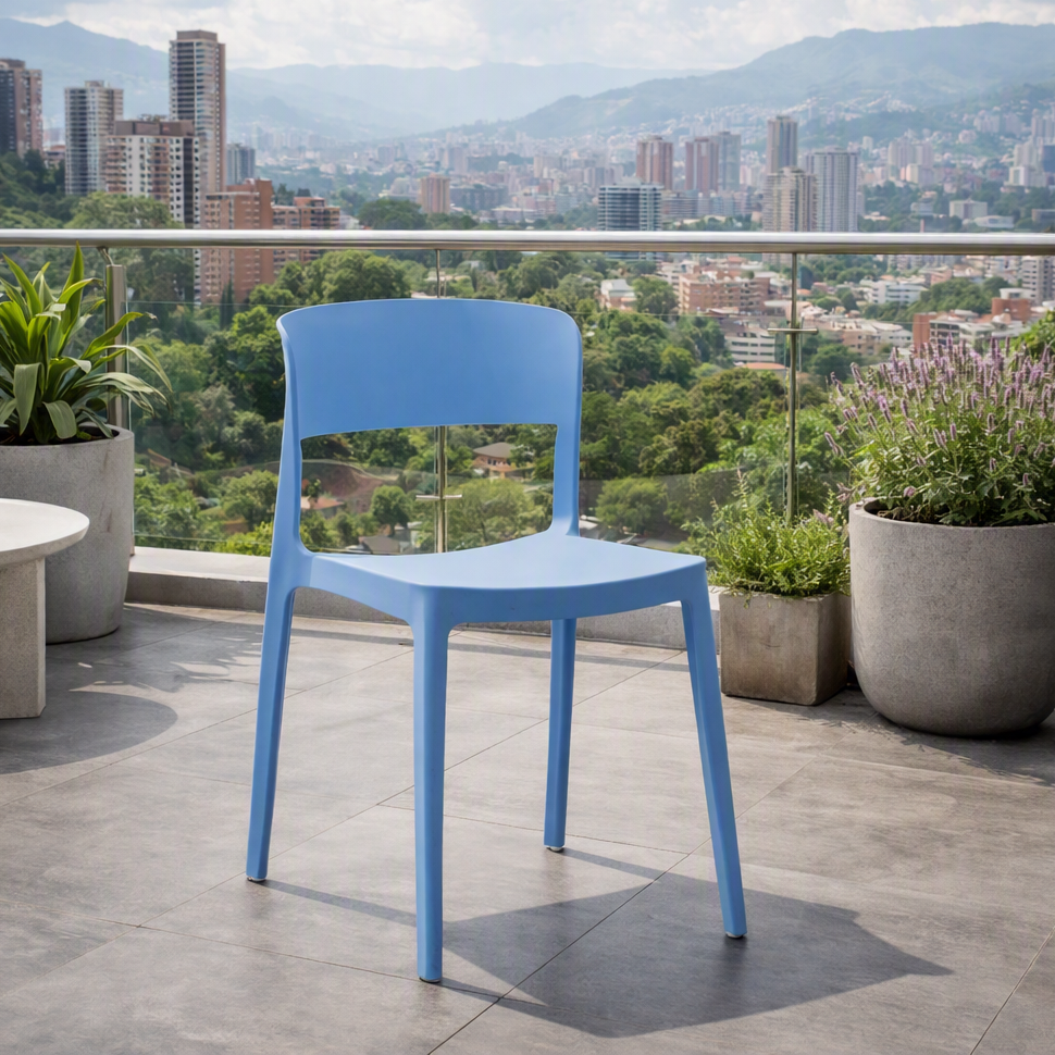 Silla Mónaco, Color Azul Oceano, con Espaldar y Diseño Moderno