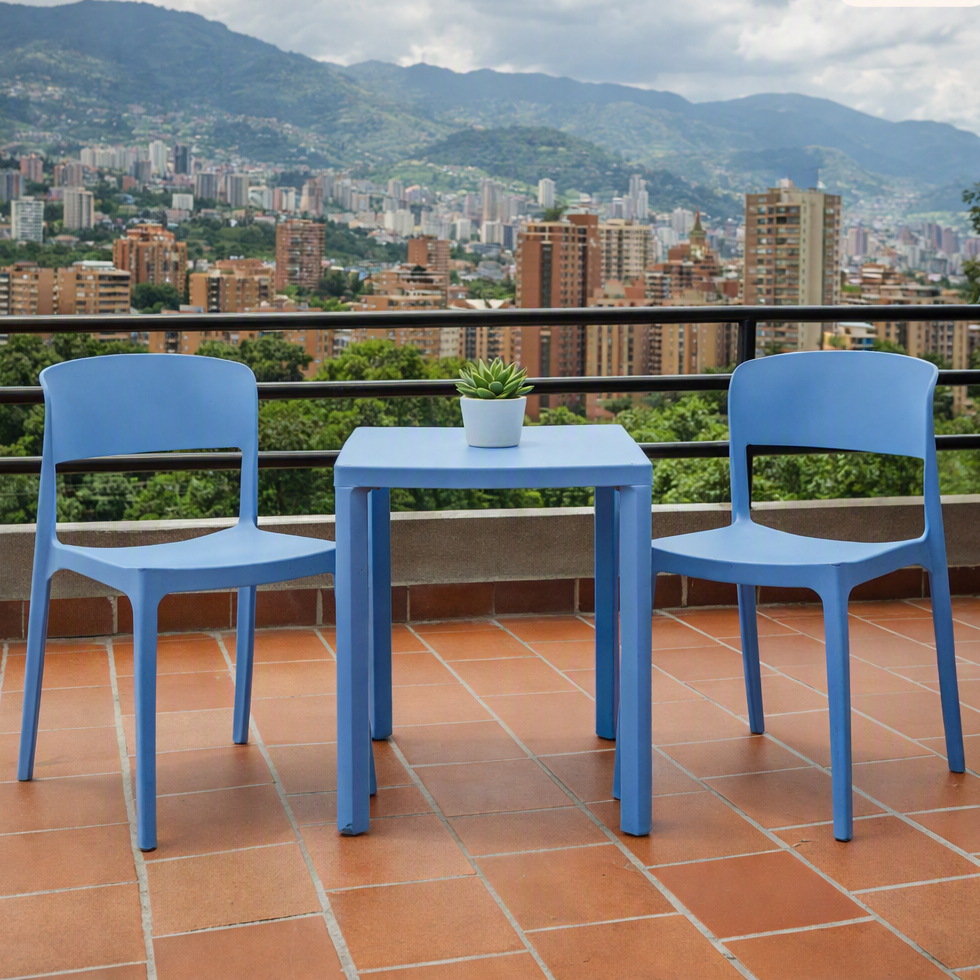 Silla Mónaco, Color Azul Oceano, con Espaldar y Diseño Moderno