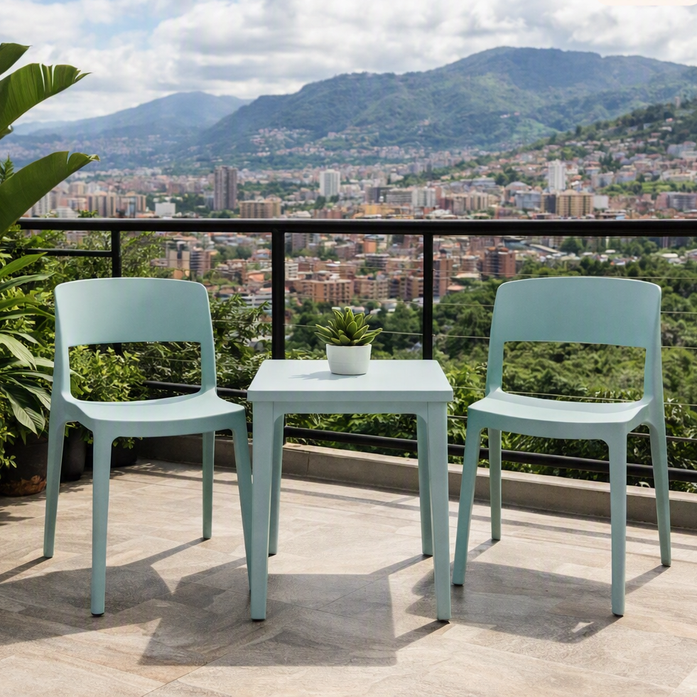 Silla Mónaco, Color Azul Claro, con Espaldar y Diseño Moderno
