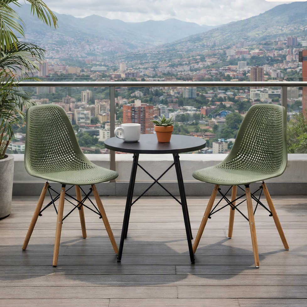 Silla Aira, Color Verde, con Espaldar y Patas en Madera