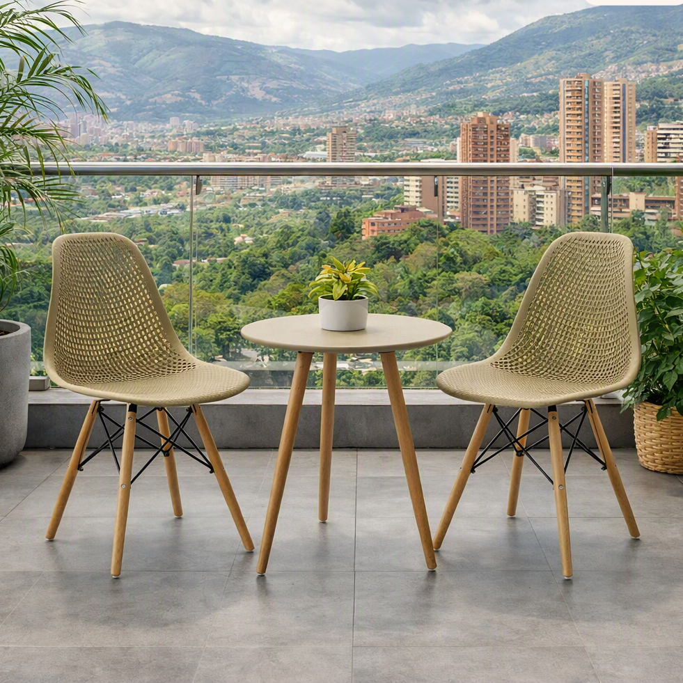 Silla Aira, Color Khaki, con Espaldar y Patas en Madera