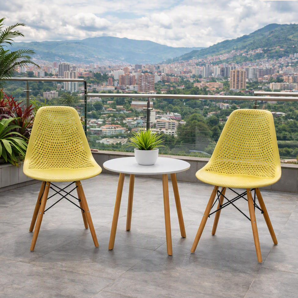 Silla Aira, Color Amarillo, con Espaldar y Patas en Madera