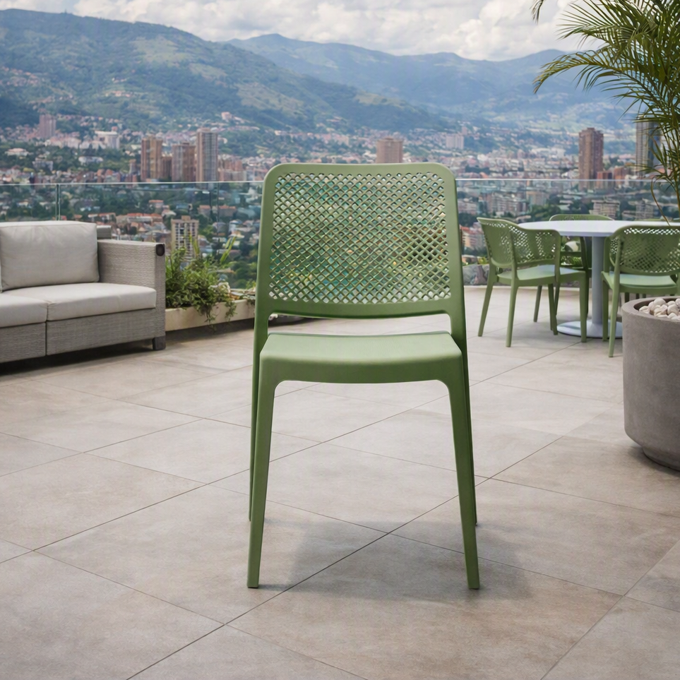 Silla Manhattan, Verde, con Espaldar en Rejilla y Diseño Minimalista