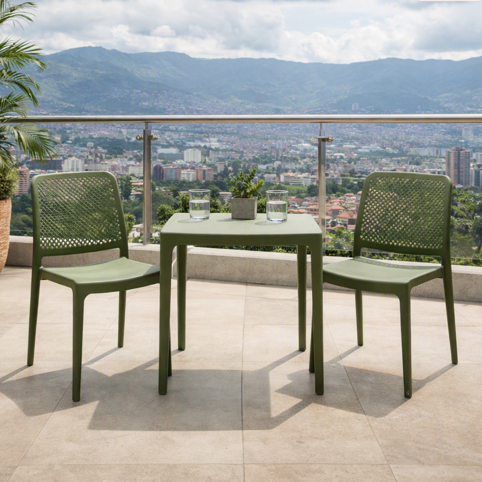 Silla Manhattan, Verde, con Espaldar en Rejilla y Diseño Minimalista