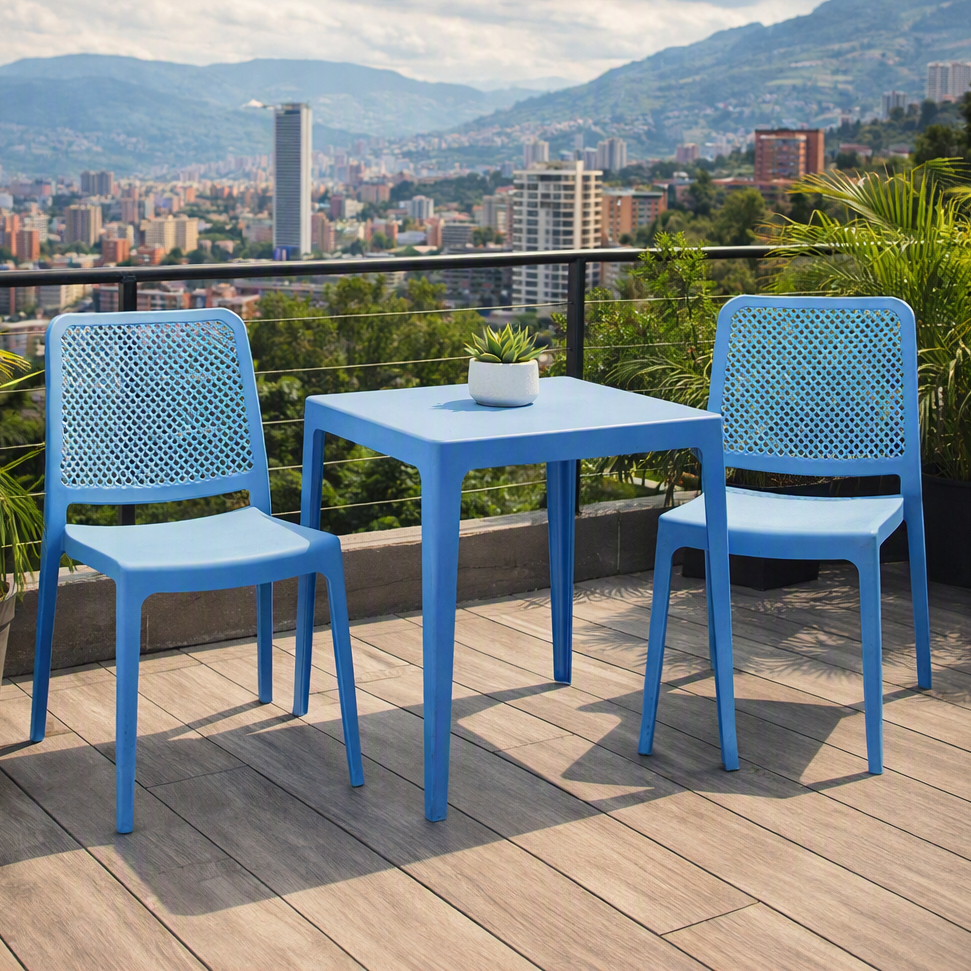 Silla Manhattan, Azul Oceano, con Espaldar en Rejilla y Diseño Minimalista