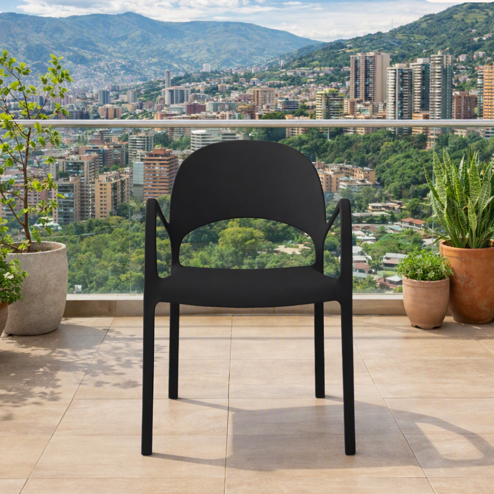Silla Bremen, Negra, con Espaldar, Reposa Brazos y Diseño Minimalista