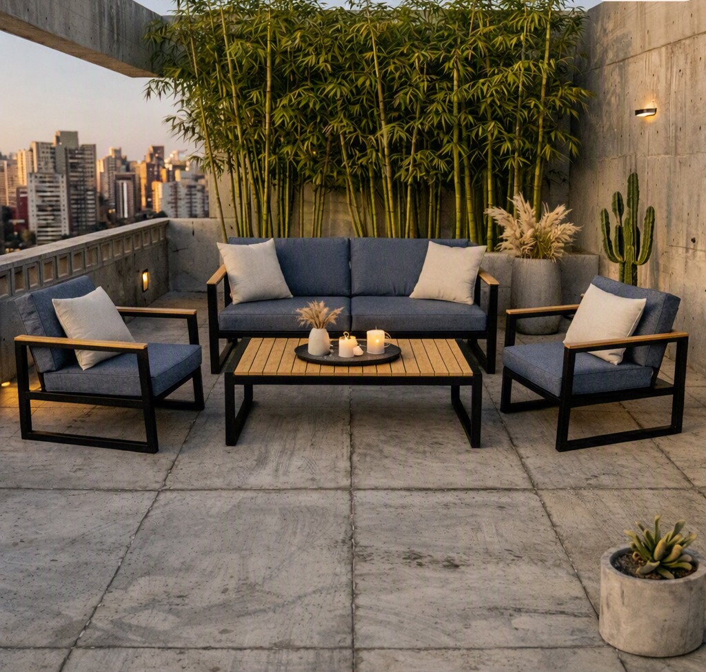 Sala de Exterior Skyline, Gris, Diseño Moderno de 4 Piezas