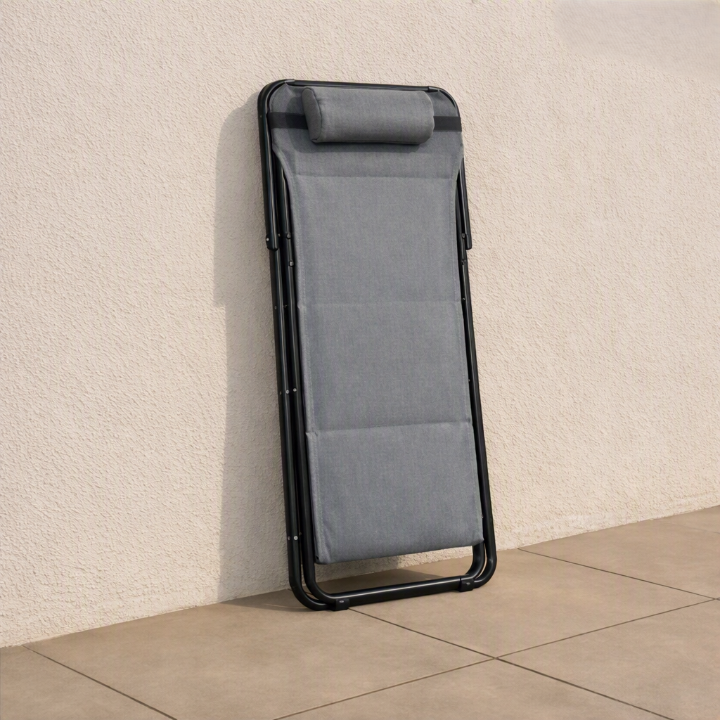 Set de 2 Sillas Plegable Reclinable Zambia, Gris Oscuro, con Tres Posiciones