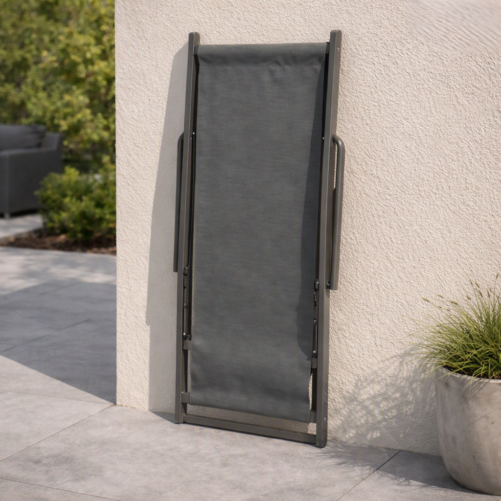 Silla Plegable Reclinable Kenya, Gris Oscuro, con Tres Posiciones