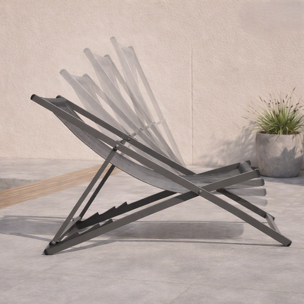 Silla Plegable Reclinable Kenya, Gris Oscuro, con Tres Posiciones