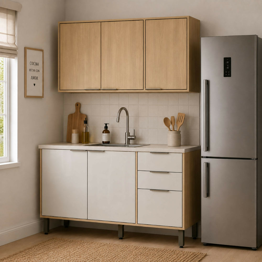 Cocina 120 cm Canarias 6 Puertas 2 Cajones - Almendra/Blanco Apagado