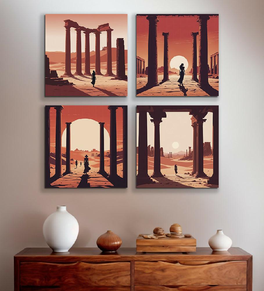 Lienzo Cuadro Arte Minimalista Ciudad Antigua Set X 4 de 43x43cm c/u