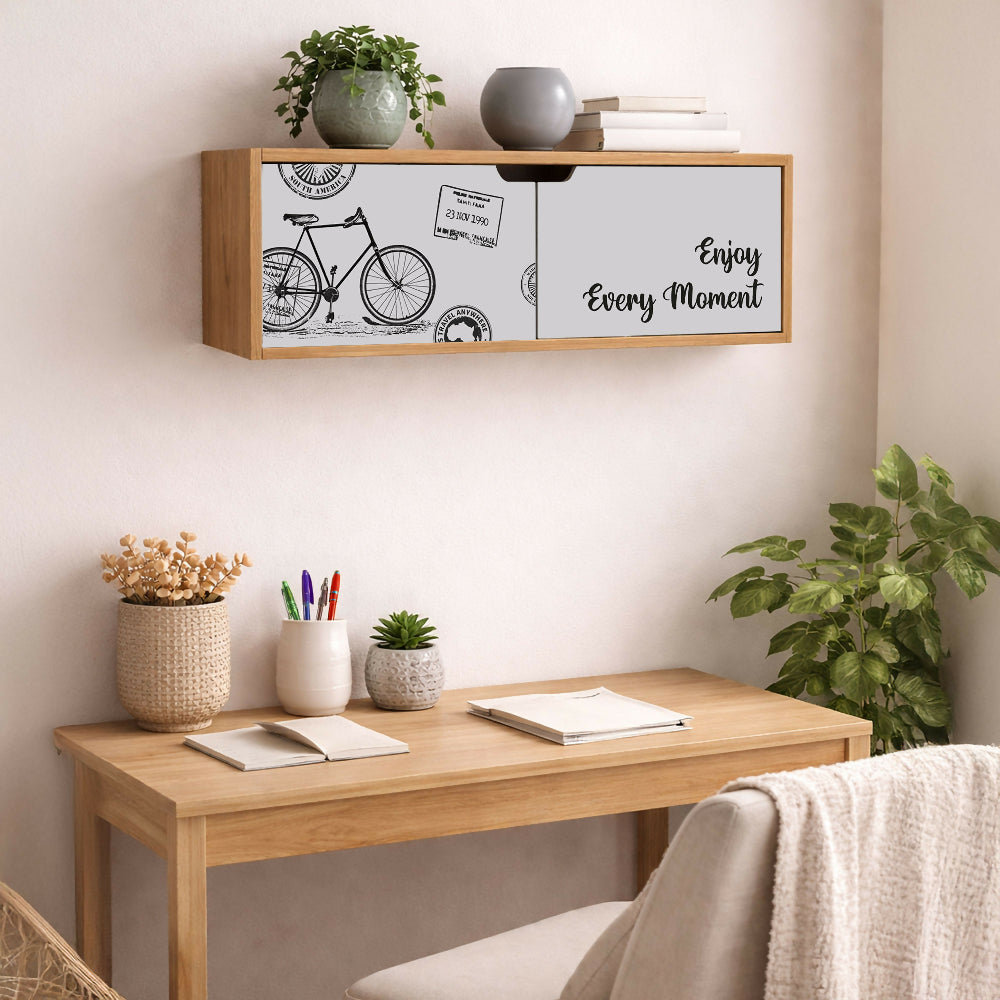 Repisa 2 Puertas Bici Madera Natural + Gris