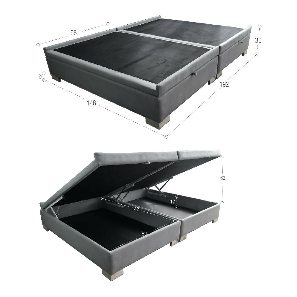 Base Cama Baul Aveiro Doble 140x190 Tela Plata