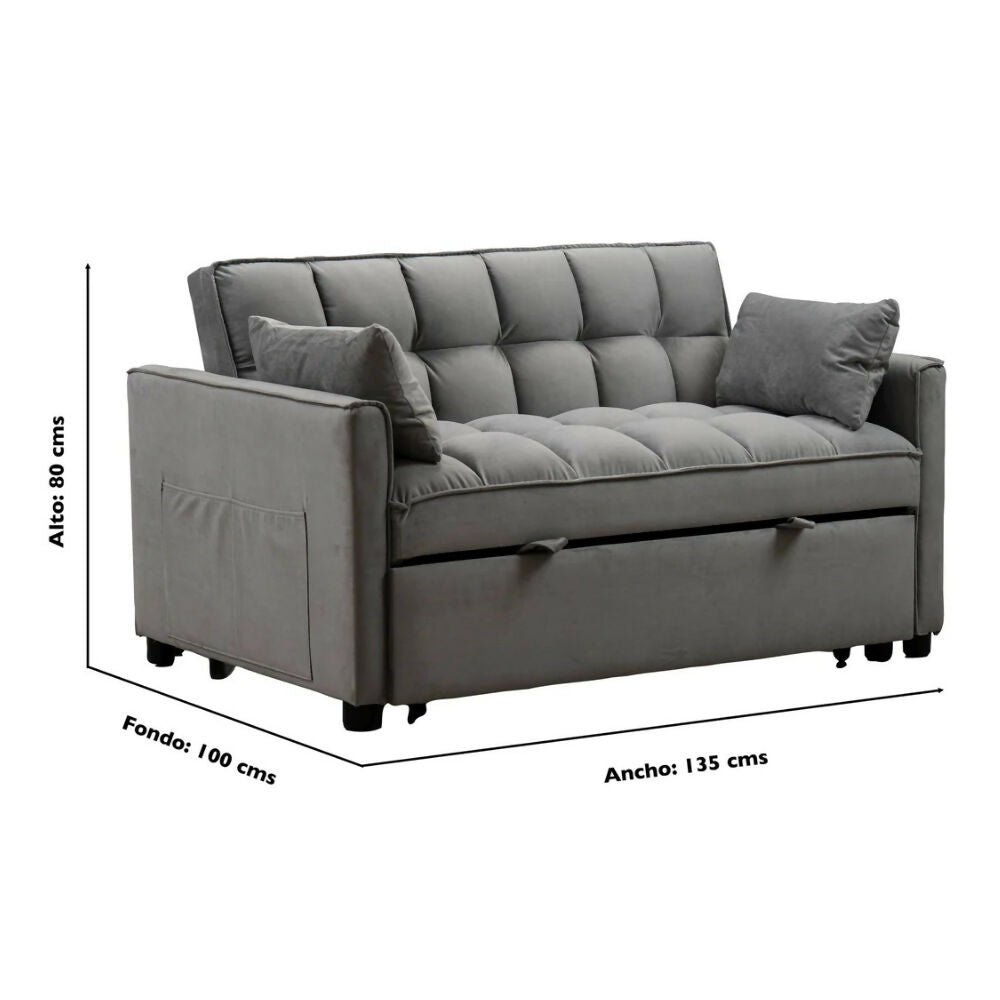 Sofá Cama 2 Puestos Gris Tela Aeidi