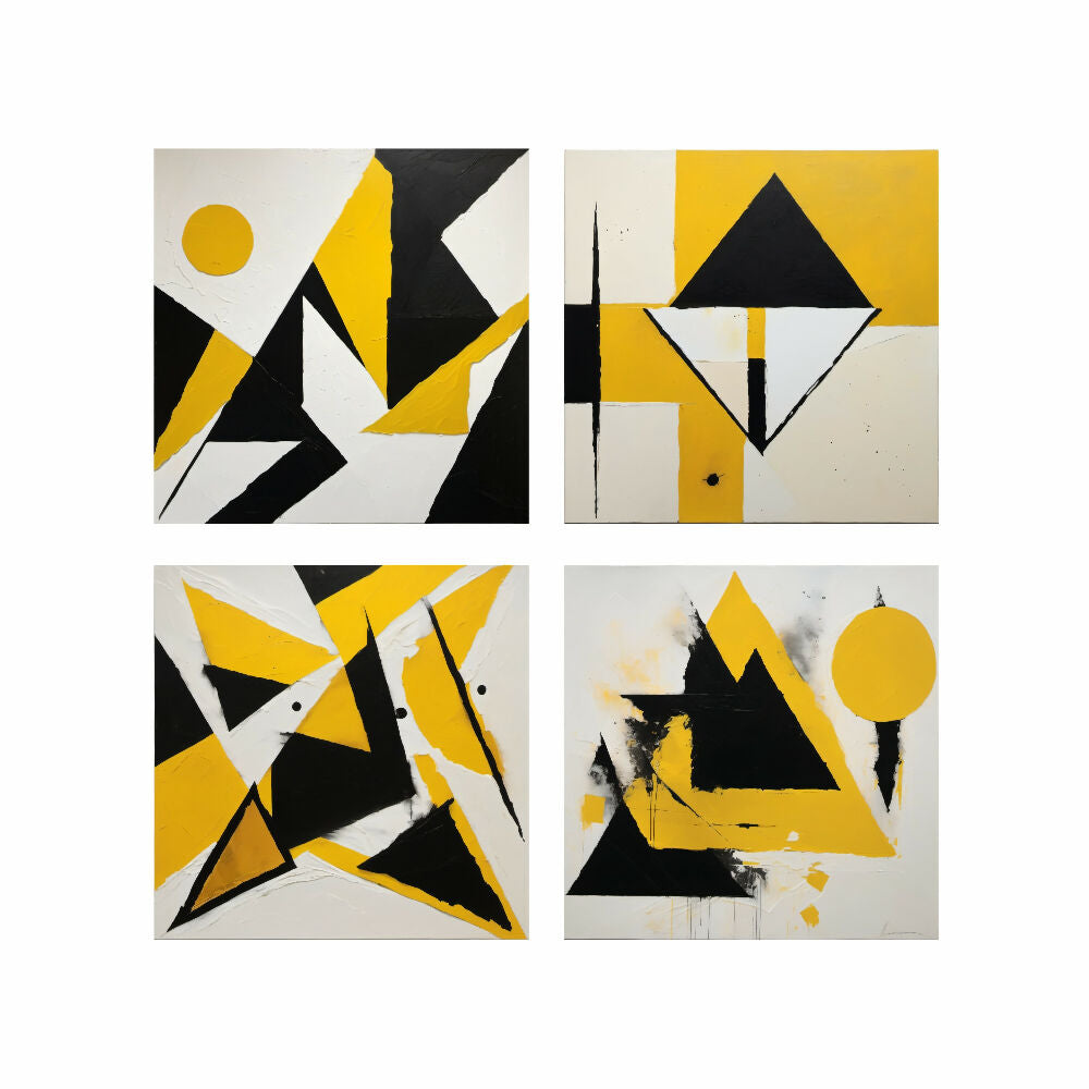 Lienzos Cuadros Decorativos Geometría Energía Amarilla Set X 4 de 43x43CM