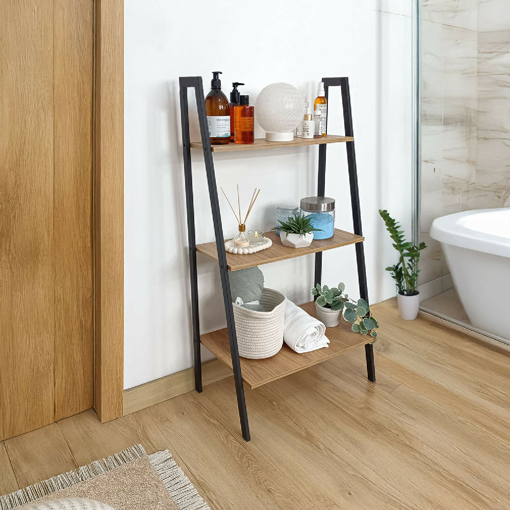 Estantería 3 Niveles a Piso Munich, Madera Natural + Negro