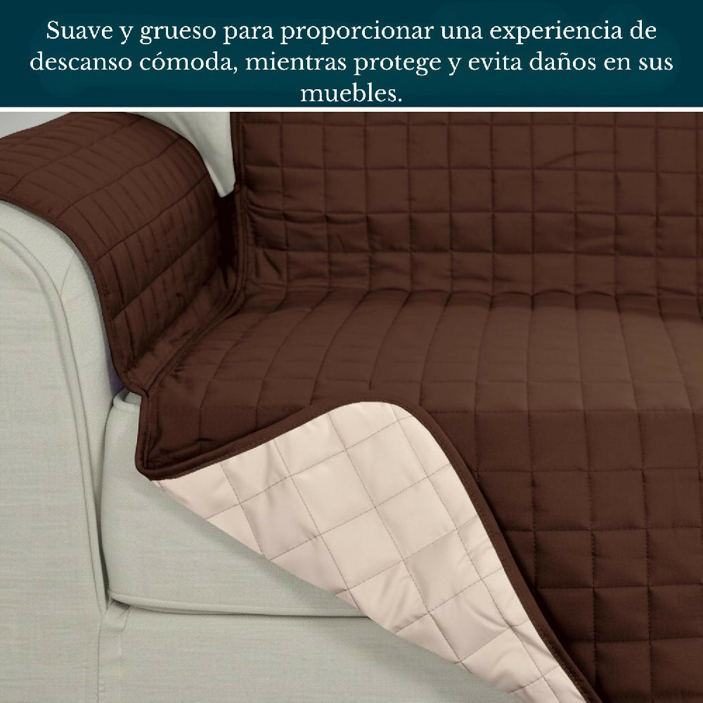 Protector de Sofá 3 Puestos Acolchado Doble Faz Unicolor Café y Camel